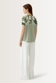 Blouse met bladprint en streepdessin OUI