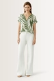 Blouse met bladprint en streepdessin OUI