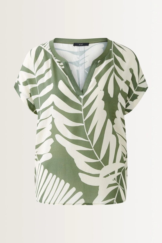 Blouse met bladprint en streepdessin OUI