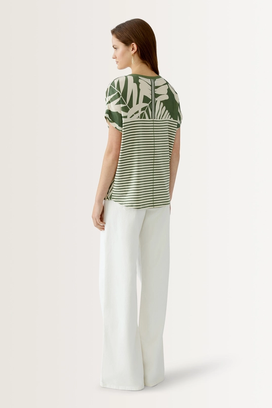 Blouse met bladprint en streepdessin OUI