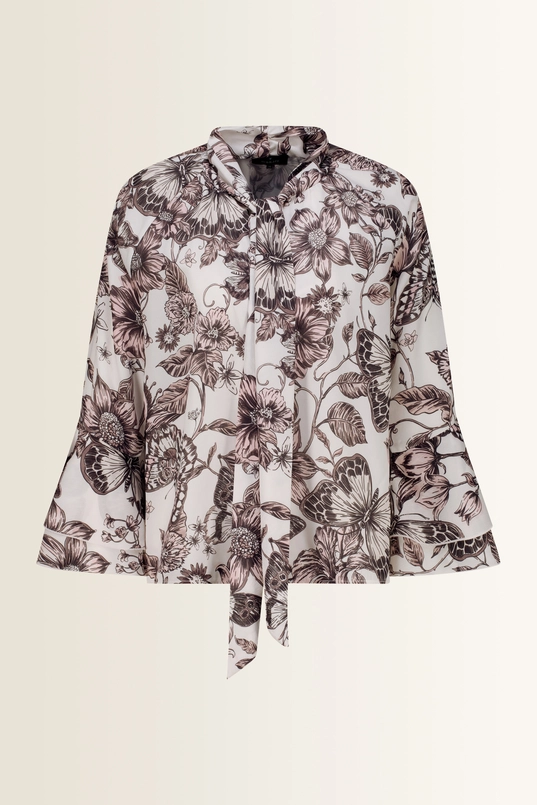 Blouse met botanische print en strikband Monari