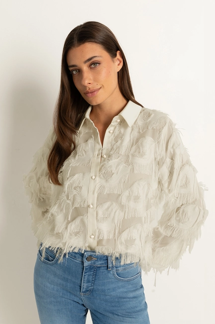 Blouse met veertjes