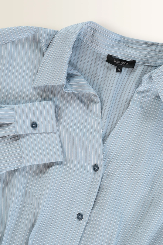 Blouse, woven, stripe, pleats at waist