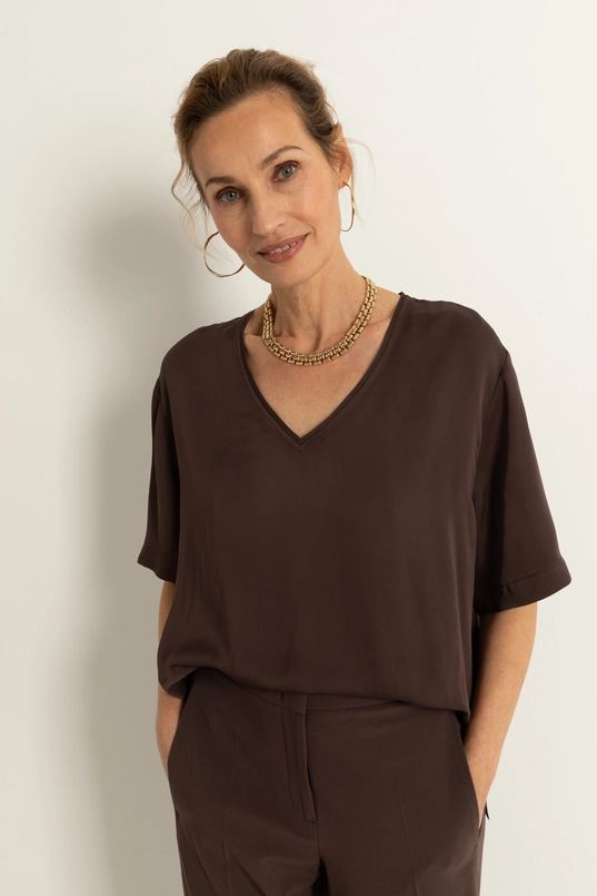 Boxy blouse met V-hals