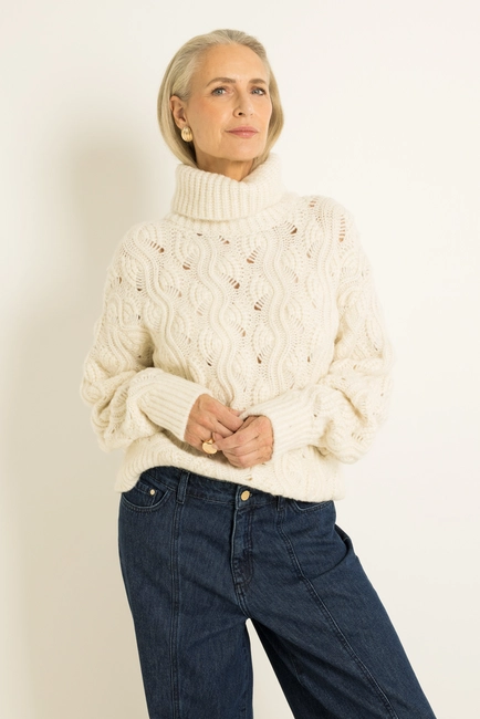 Chunky kabeltrui in wolmix met alpaca