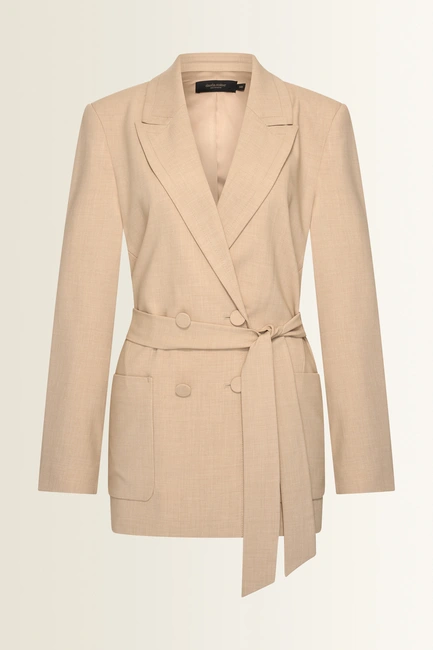 Coolwool blazer met strikceintuur