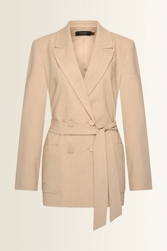 Coolwool blazer met strikceintuur