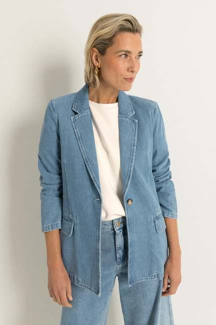Denim blazer met reverskraag