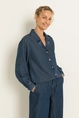 Denim blouse met aantrekkoord