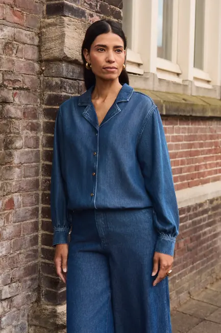 Denim blouse met aantrekkoord