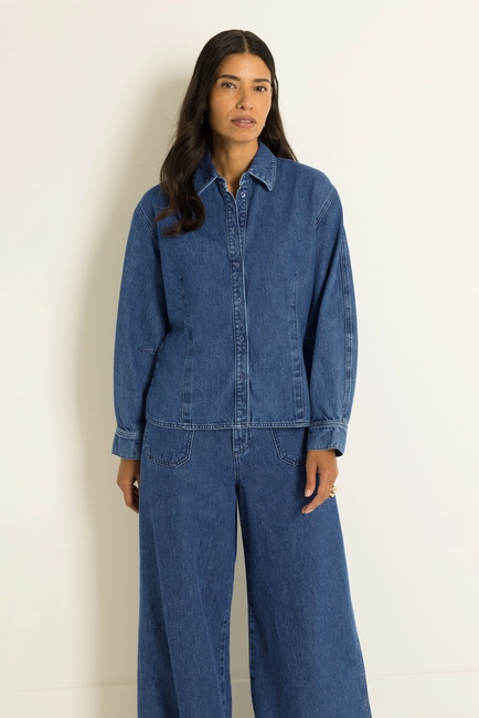 Denim blouse met barrelmouwen