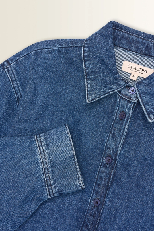 Denim blouse met barrelmouwen