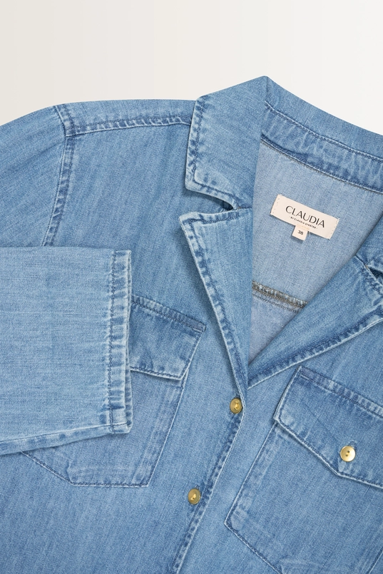 Denim blouse met klepzakken
