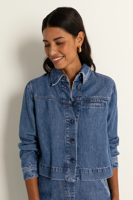 Denim blouse met plooidetail