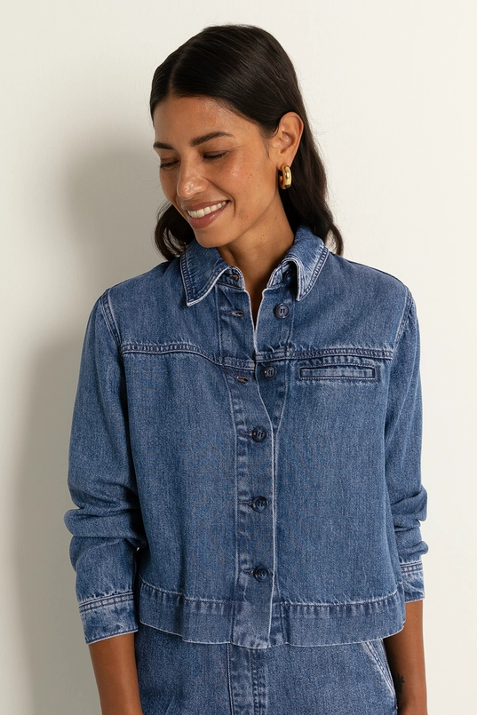 Denim blouse met plooidetail