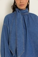 Denim blouse met strikkraag