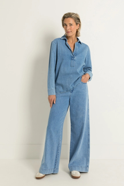 Denim blouse met V-hals