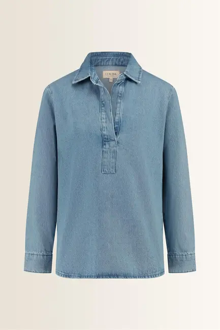 Denim blouse met V-hals