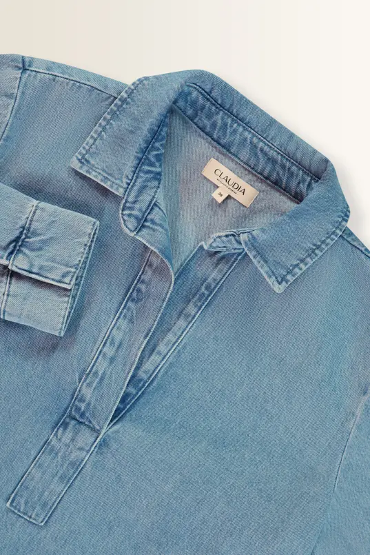 Denim blouse met V-hals