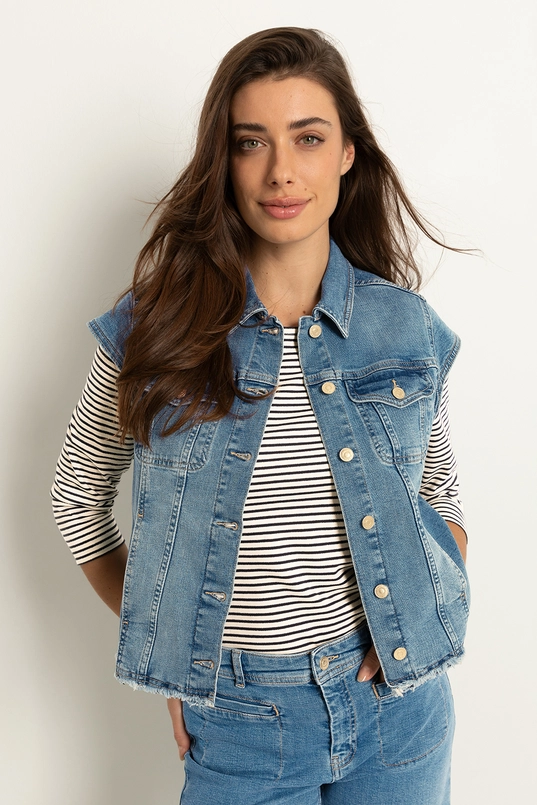 Denim gilet met rafelige zoom