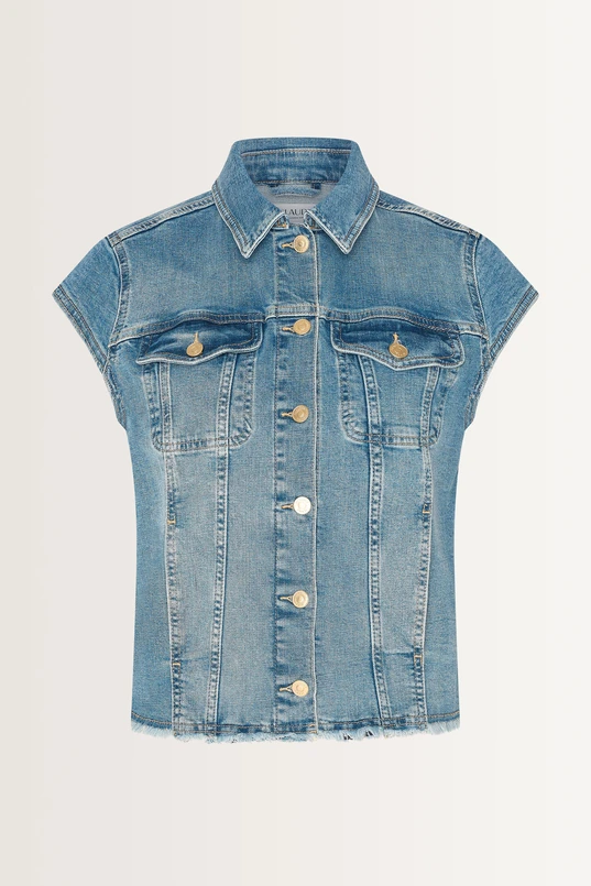 Denim gilet met rafelige zoom