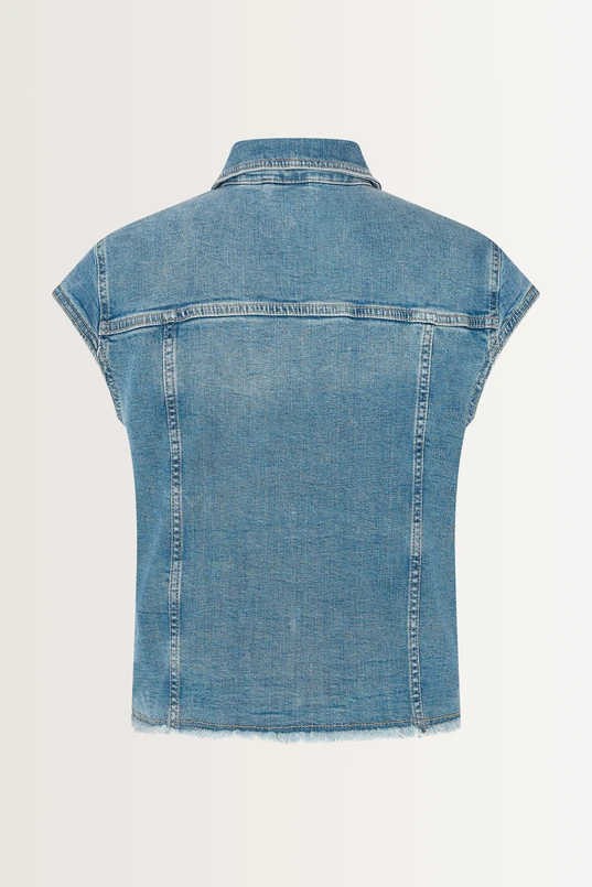 Denim gilet met rafelige zoom
