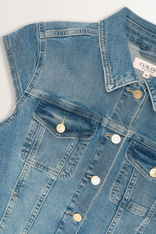 Denim gilet met rafelige zoom