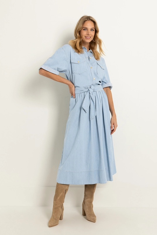 Denim rok met strikceintuur