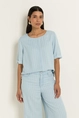 Denim top met pinstripes