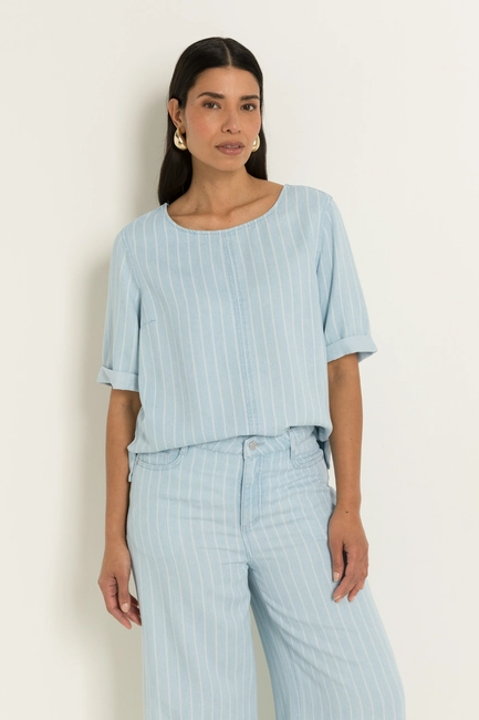 Denim top met pinstripes
