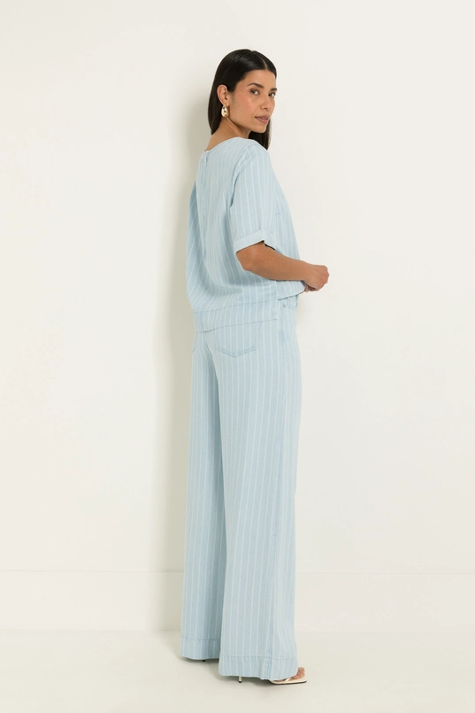Denim top met pinstripes