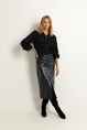 Faux-leren midirok met split