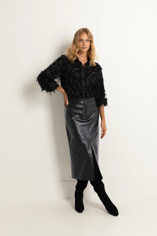Faux-leren midirok met split