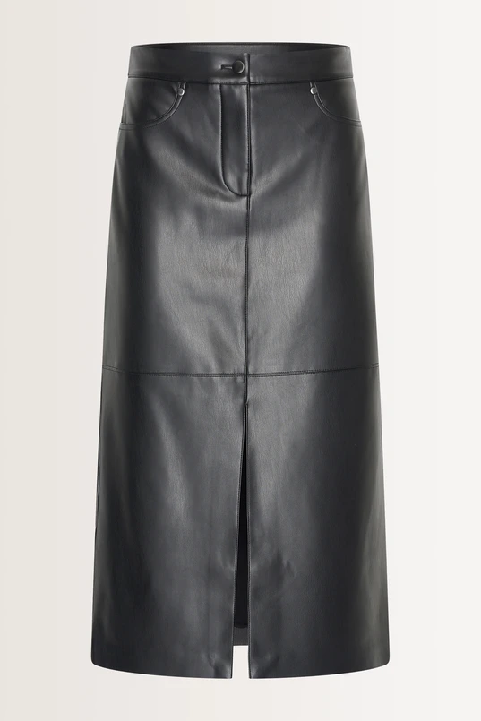 Faux-leren midirok met split