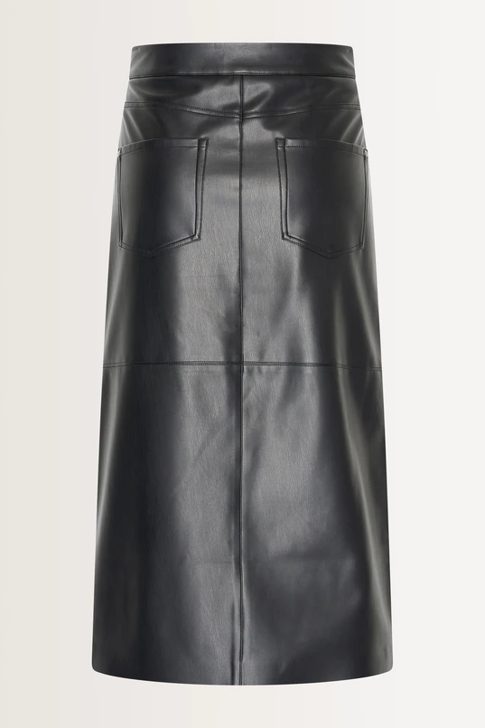 Faux-leren midirok met split