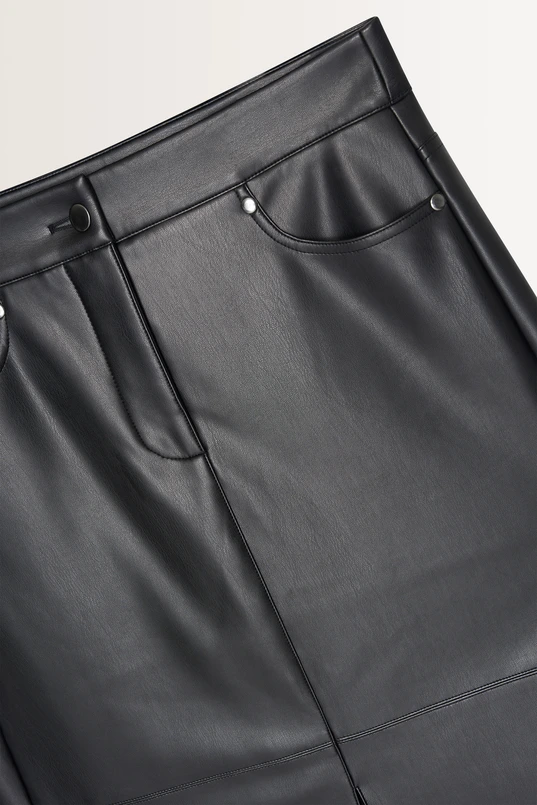 Faux-leren midirok met split