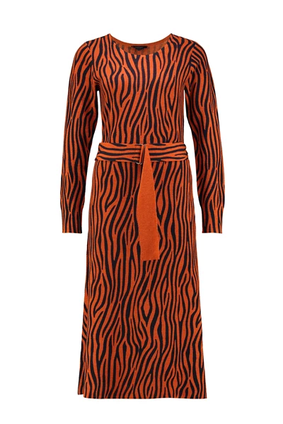 Fijngebreide merinowollen jurk met zebradessin