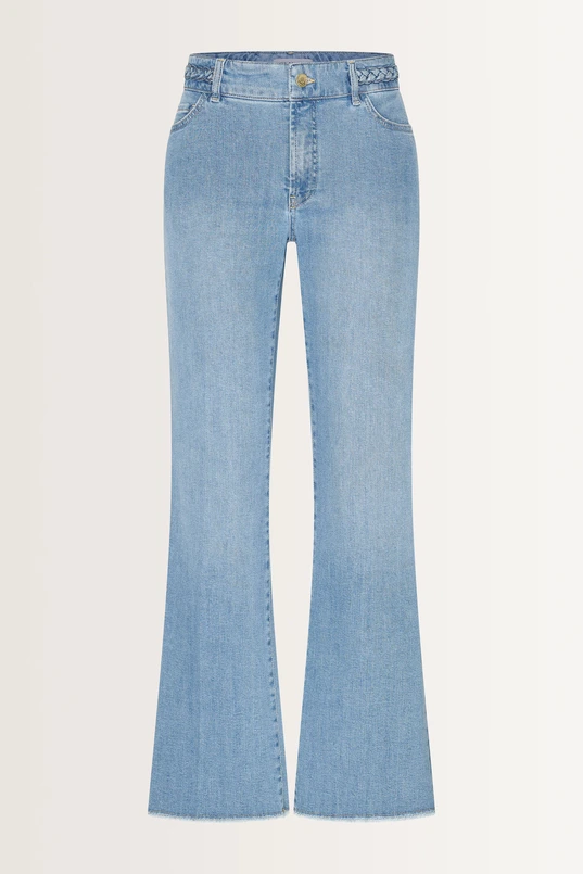 Flared denim jeans gevlochten detail