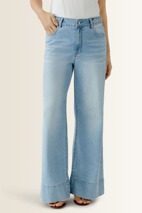 Flared jeans met gevlochten tailleband OUI