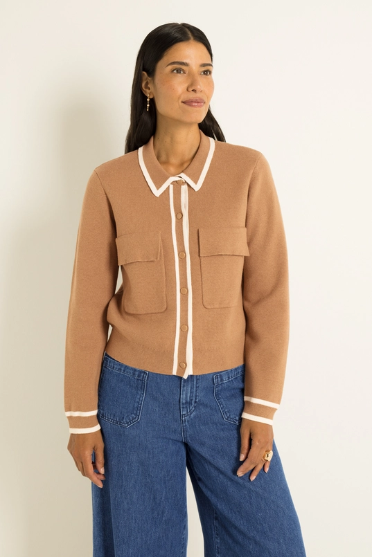 Gebreid vest met contrasterende bies