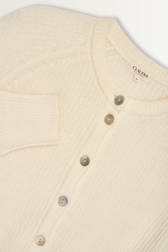 Gebreid vest met parelmoerknopen