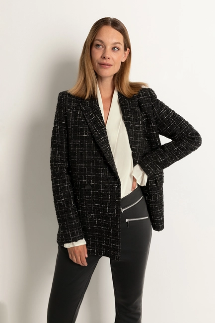 Geruite blazer in bouclé