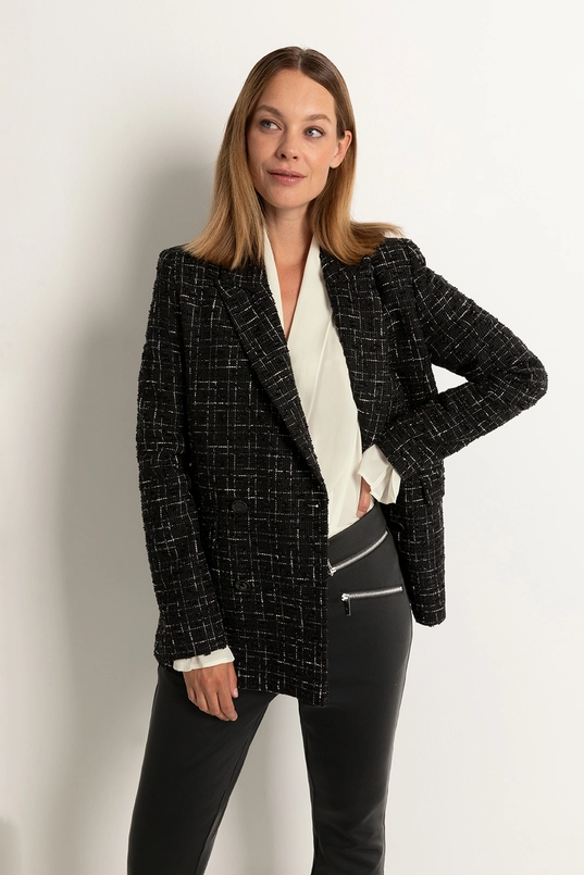 Geruite blazer in bouclé