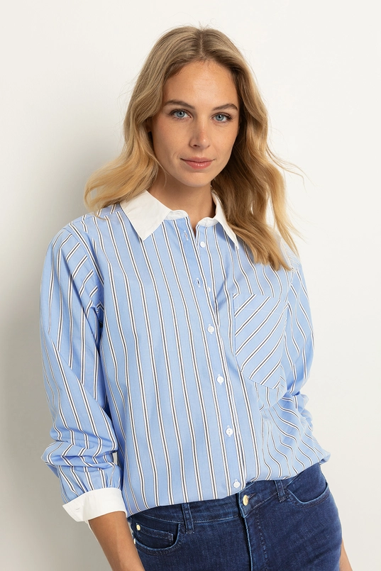 Gestreepte blouse met borstzakdetail