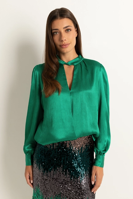 Glanzende blouse met keyhole-detail