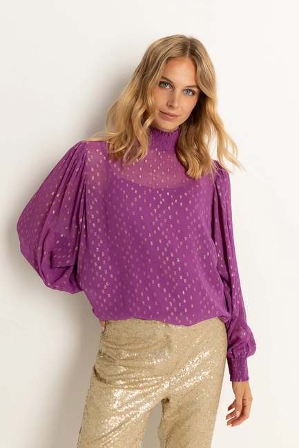 Jacquard blouse met goudaccenten