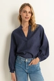 Jacquard blouse met mao-kraag