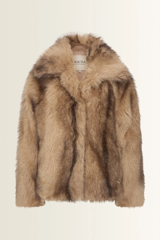 Jasje van langharige faux fur met dierdessin MAURA