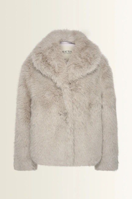 Jasje van langharige faux fur met sjaalkraag MAURA