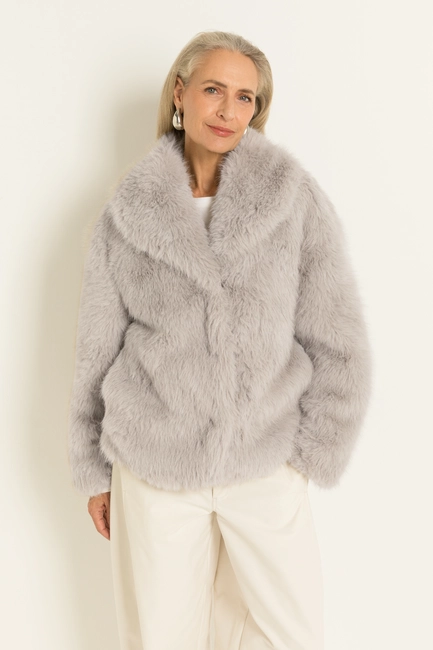 Jasje van langharige faux fur met sjaalkraag MAURA